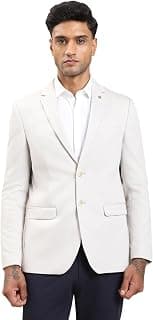 Turtle Men Knitted Cream Solid Tailored Fit Blazer