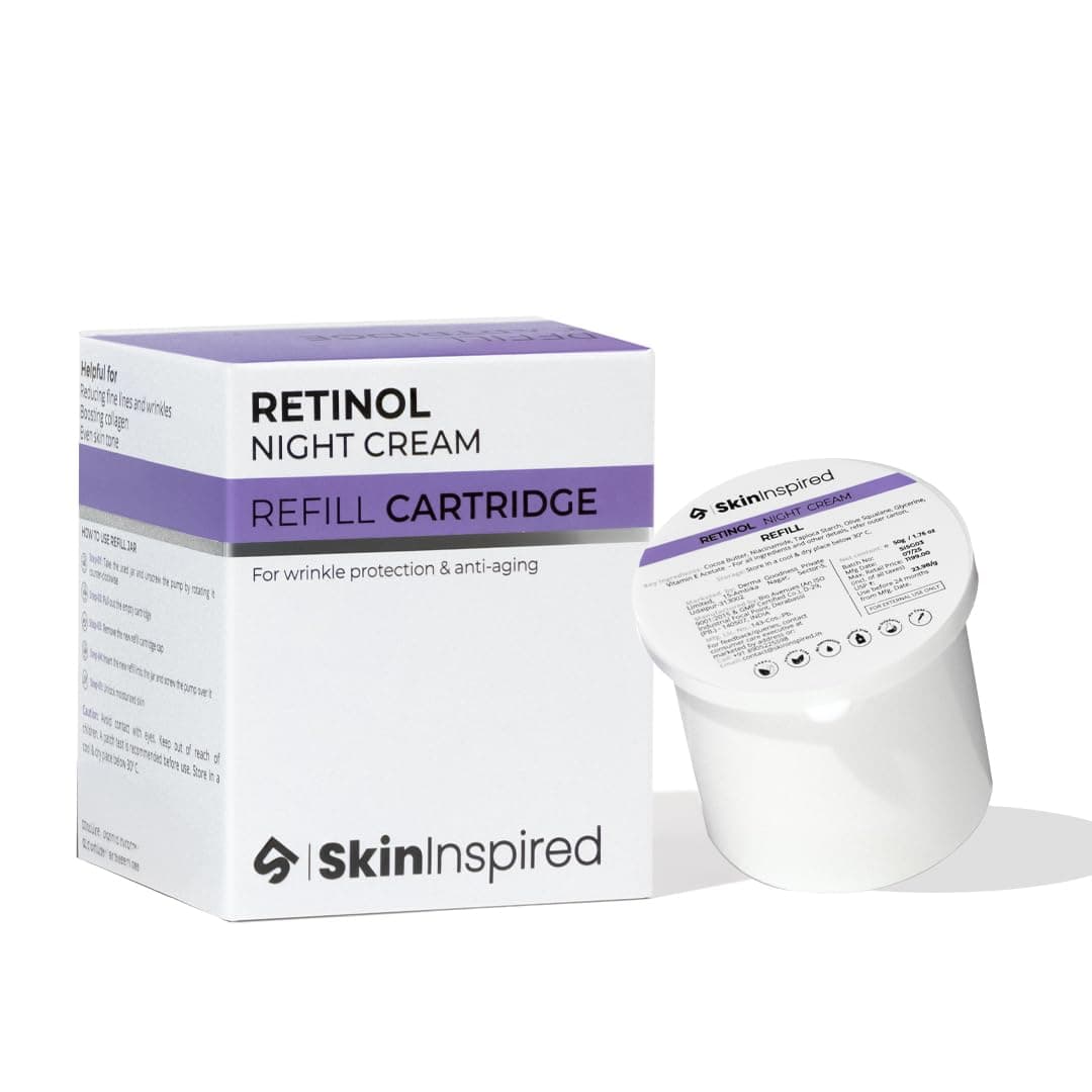 SkinInspired Retinol Night Cream Refill | 0.1% Retinol & Hyaluronic Acid | Anti-Wrinkle Cream for Women | Night Cream For Women & Men Glowing Skin | For Normal to Dry Skin | Eco-Friendly & Cost-Saving Cartridge | 50g