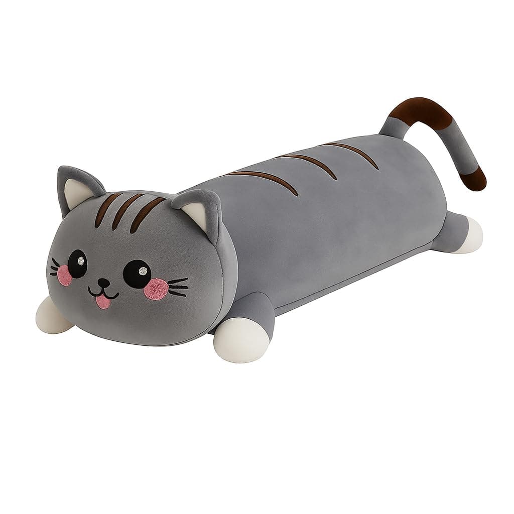 Coolet Cute Long Cat Plush Pillow for Kids | Soft Huggable Sleeping Body Pillow | Grey Cartoon Cat Stuffed Toy for Girls & Boys | Decorative Bed & Sofa Cushion (60 cm) (Grey)