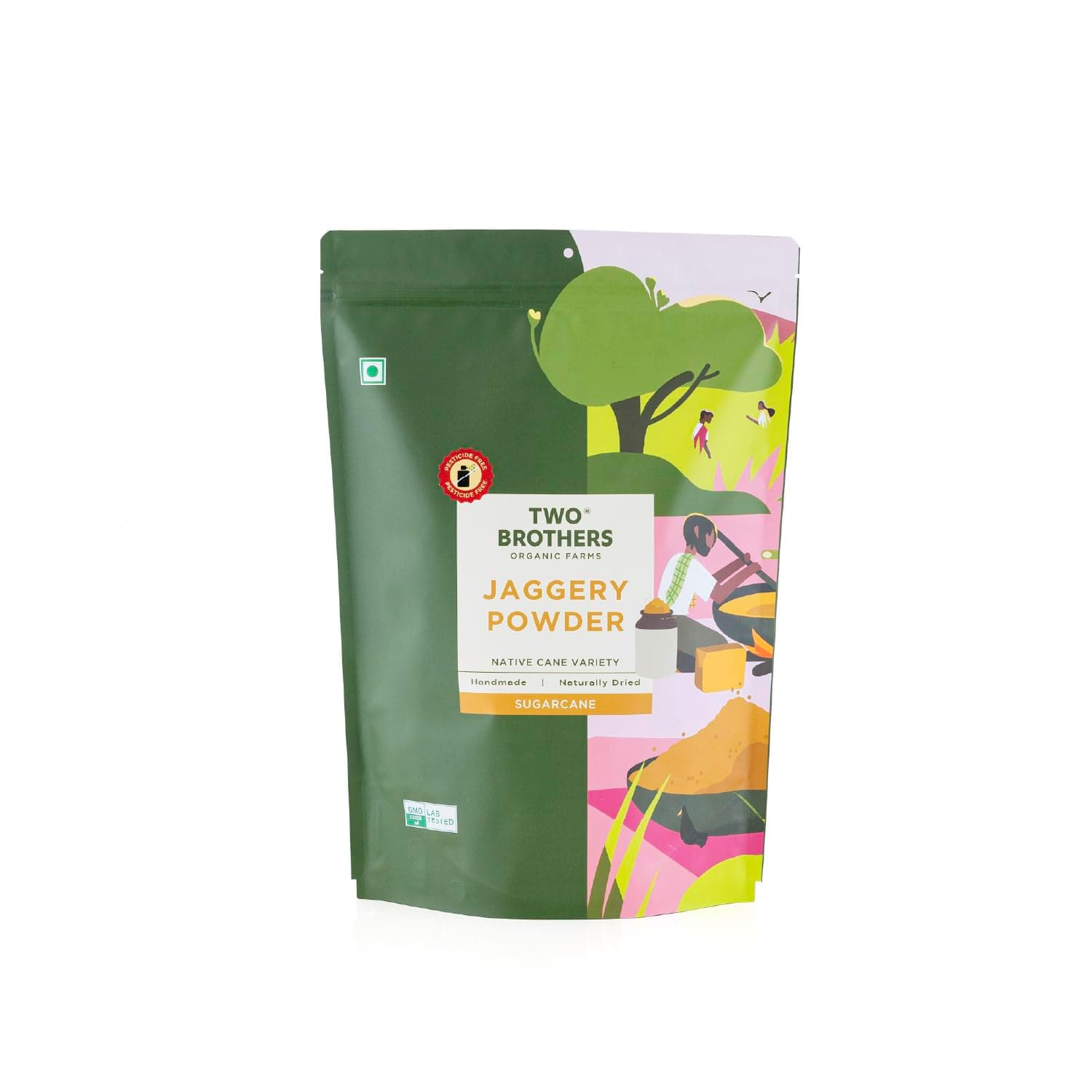 Two Brothers Organic Farms India's Only Certified Glyphosate Free Sugarcane Jaggery Powder(2kg) Natural Sweetener|Refined Sugar Alternative | Hand-Crushed Natural Jaggery Powder | Pure Chemical-Free Crushed Gud | Native Variety Sugarcane