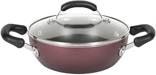 Meyer Merlot Aluminium Non-Stick Kadai with Lid | Kadai for Deep Frying and Stir Frying (Gas and Induction Compatible) 100% Toxic Free, 20cm/ 1.68 Litre