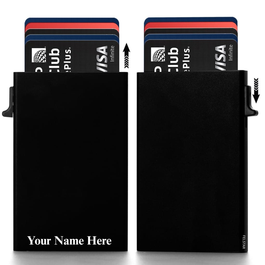 FELSTAR Customized/Personalized Name Engraved Card Holder RFID Blocking Aluminum Pop Up Smart 6-7 Credit/Debit ATM Wallet for Men's and Women's Corporate Gift for Employees (Minimalist Customised)