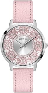 GUESS Leather Analog Silver Dial Women Watch-Gw0529L1, Pink Band