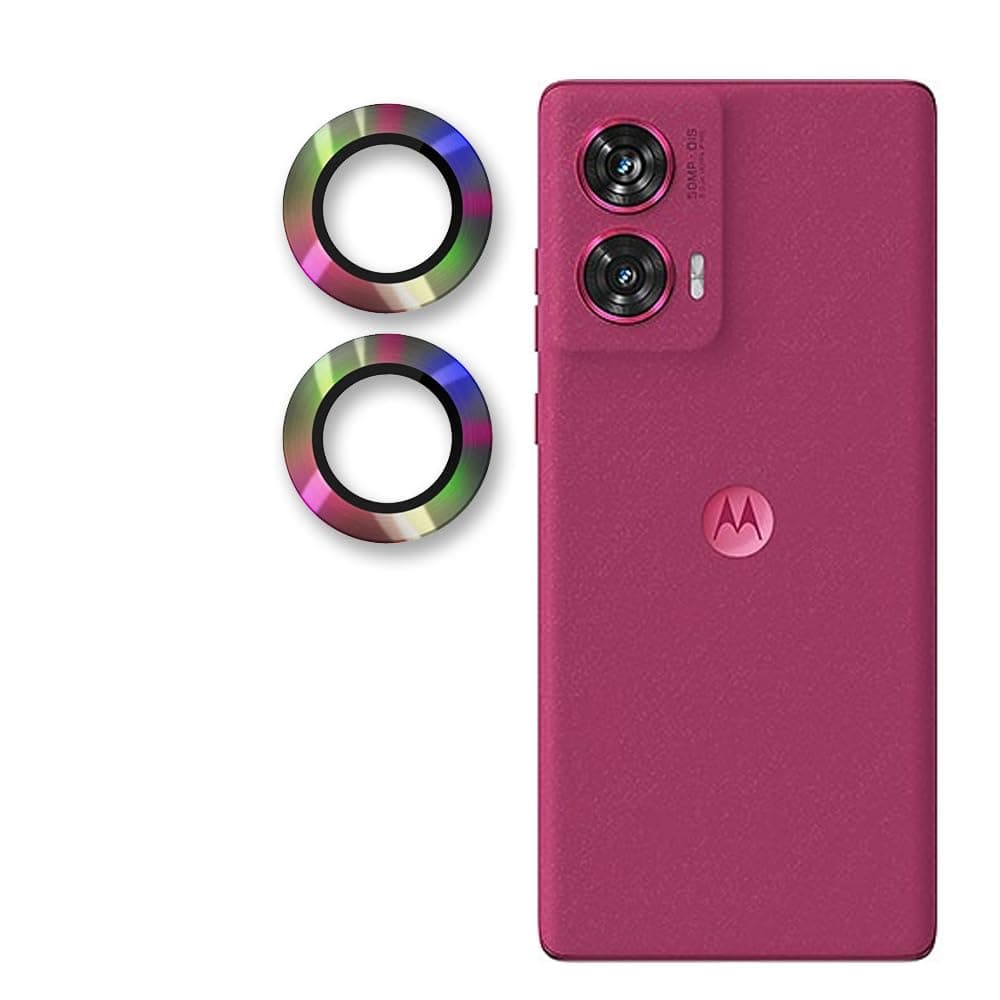 Amazon Brand - Solimo Camera Glass Lens Protector Ring for Motorola Edge 50 Fusion Case Friendly with Edge-to-Edge Protector Coverage and Easy Installation (Rainbow) Multicolor