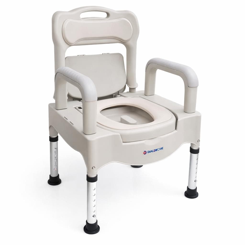 DIALDRCARE Bedside Commode Toilet Potty Chair Height Adjustable Adult Shower Chair for Seniors, Portable Toilets for Home Use, Suitable for People with Disabilities The Elderly(Off White)