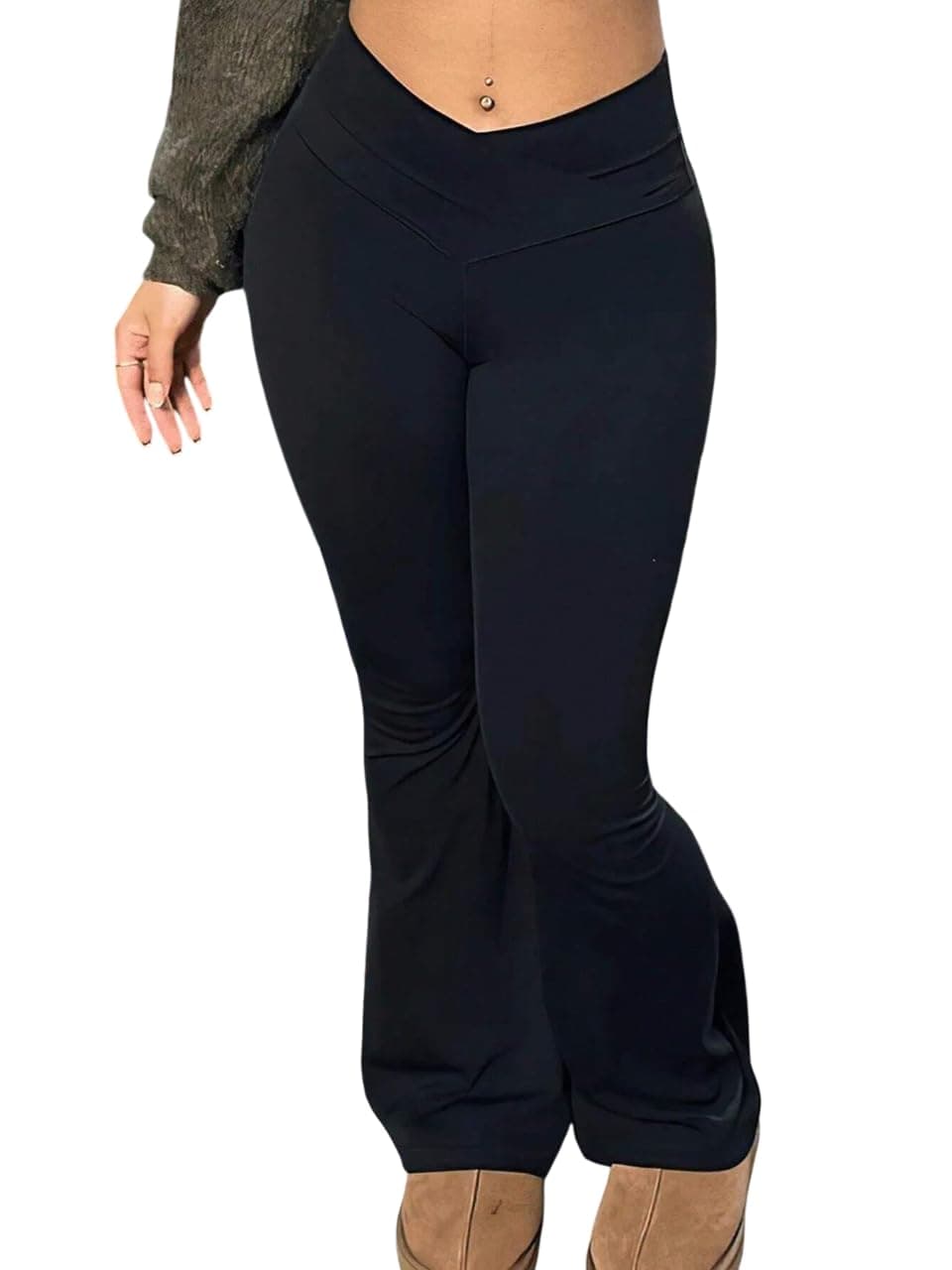 Amazon Brand - Nora Nico Premium Flare Gym Pants High Waist Stretchable Flared Cross Belt Gym wear/Active Wear Tights Yoga Pants Zumba/Dance Womens Workout Gym Tight Black