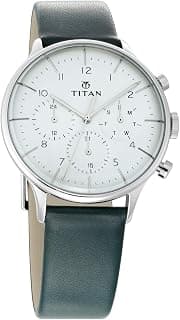 Titan Titan On Trend Quartz Multifunction White Dial Dark Teal Green Leather Strap Watch for Men - NT90102SL03