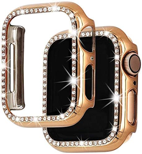 Oboe 44mm Luxury Protective Cover Crystal Rhinestone Diamond Plating Screen Protector Compatible with Apple Watch iWatch 44mm Series 4/5 (Rose Gold)
