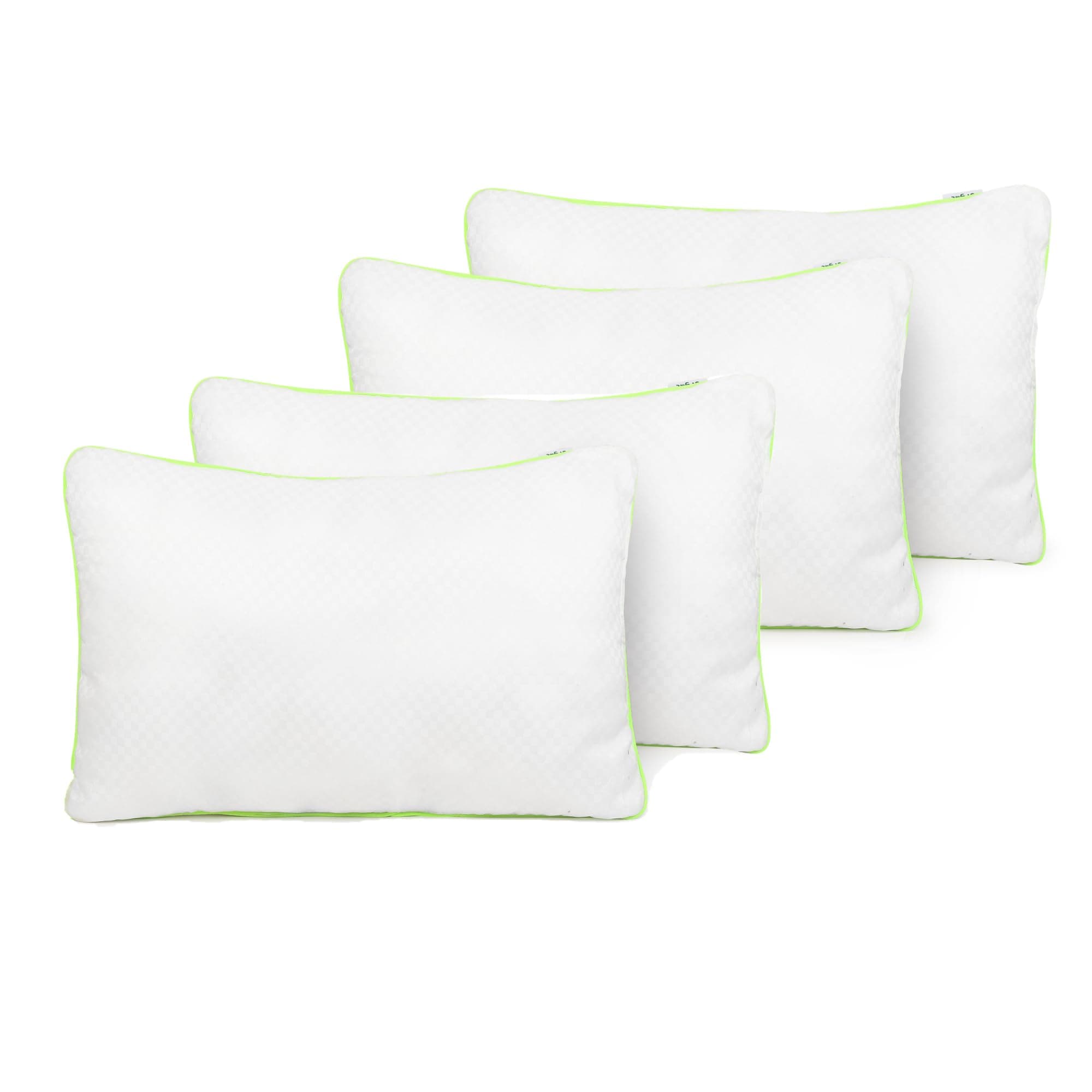 GRYAT Soft Microfiber Bed Pillows for Sleeping | White with Green Piping, Standard Size 24 x 16 Inches | Soft & Fluffy Pillow Set for Bed & Sofa Use | Pack of 4