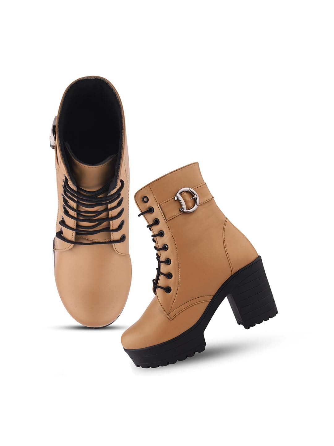 JM LOOKS Women's Lace-Up Platform Block Heel Boots | Stylish and Comfortable for Any Occasion