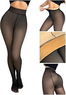 Prixelo Women’s Winter Fleece Leggings Lined Warm Tights – Fake Sheer Pantyhose Look, Thermal Leggings for Cold Weather, Stretchy & Comfortable Fit