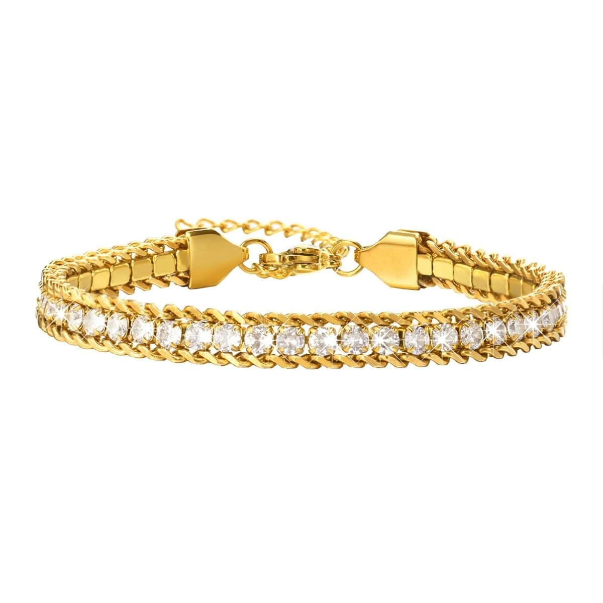 Aaishwarya 18K Plated Layered Zircon Bracelet | Chain Bracelets for Women and Girls | Stainless Steel & Anti-Tarnish Jewels | Minimal Dainty Jewelry | Stylish Gift | Trendy Accessory