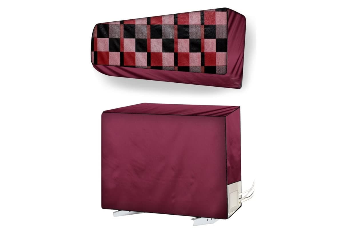Stylista Split ac Cover Set of Indoor and Outdoor Unit Compatible for 1.8 Ton Daikin FTKL60 Checkered Pattern Red