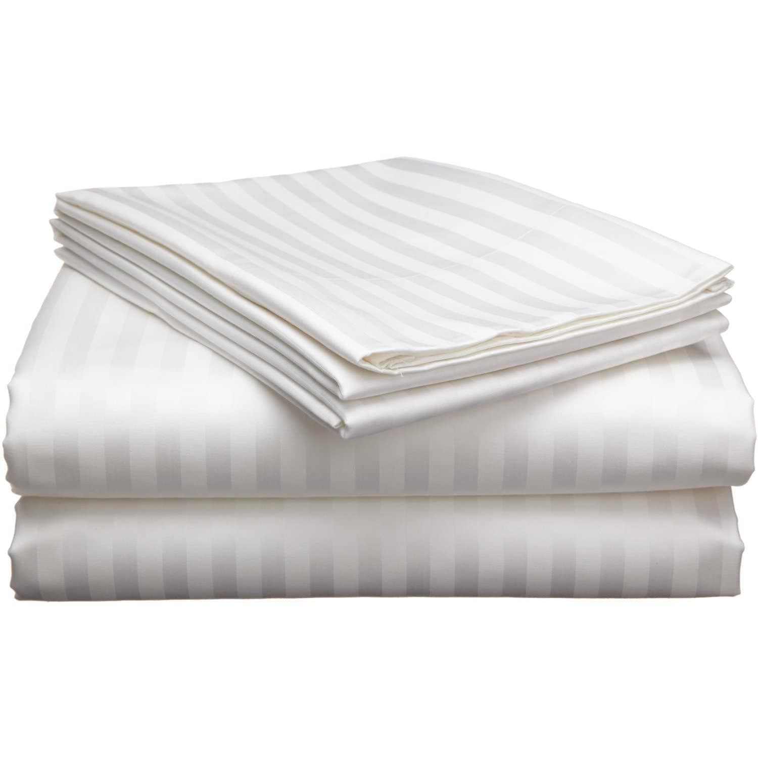 Cool Dealzz White Double Bed Striped Bedsheet 400 TC Cotton Satin Plain for Queen Size with Two Pillow Covers for Home-Hotels-Guest House-OYO Rooms