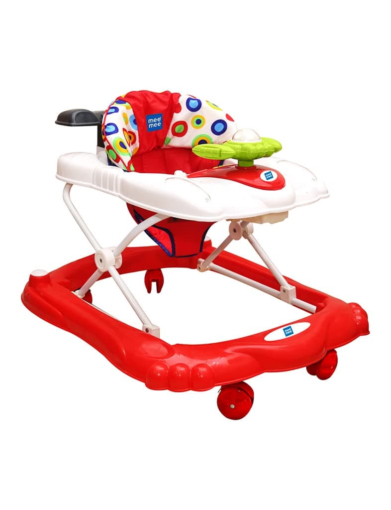 Mee Mee Baby Walker - Adjustable Height, Musical Activity Tray - 360° Rotational Wheels, Cushioned Seat - Multi Functional - Rocking & Push Walker - Travel-Friendly - 6-18 Months - 15 Kg (Red)
