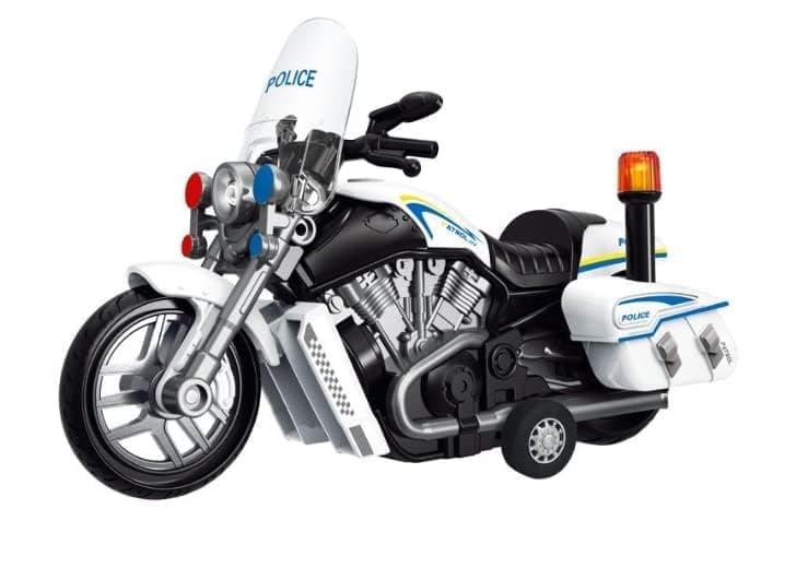 FEXXA Police Motorcycle Toy - Pull Back Motorcycle Toys, Tiny Gift with Music Lighting, Latte Motorcycles Toy for Kids Boys Age 3-8 Year Old [Multicolor] (Police Bike-White)