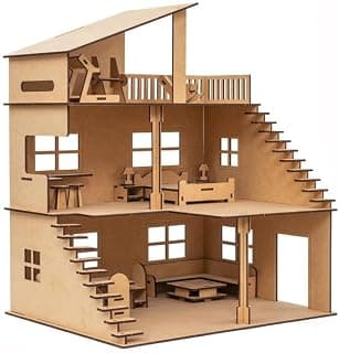 DIY Wooden Doll House with Furniture for Kids | Construction Kit with Assembly Instructions | Open-Air Gym Theme