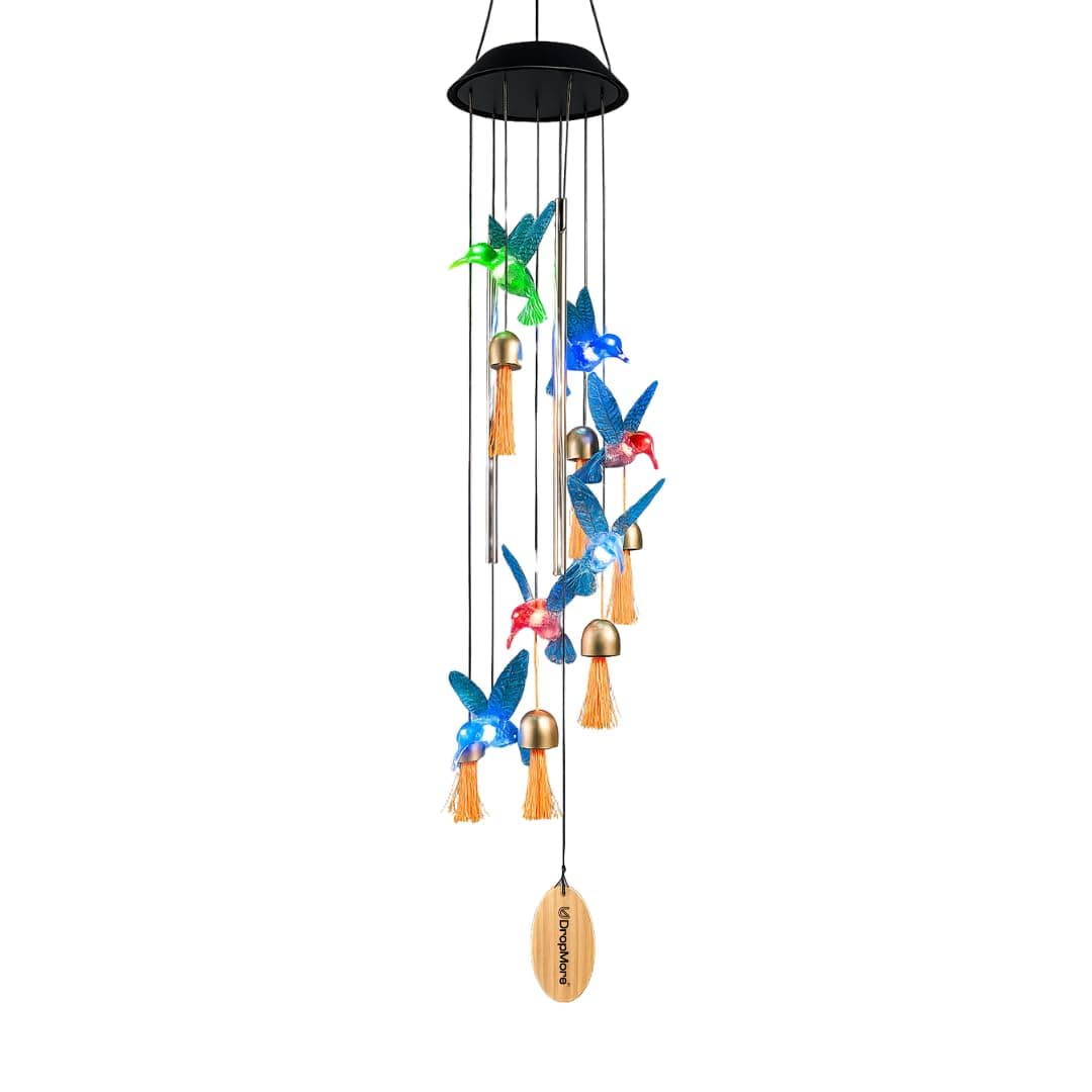 UBliss Solar Hummingbird Wind Chime Blue – Waterproof LED Garden Light