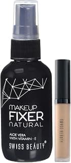 SWISS BEAUTY Matte Makeup Fixer Natural Aloe Vera With Vitamin-E Creamy, Face Makeup For Oily Skin, White, 50Ml & Professional Liqiud Concealer, Face Makeup, Clair-Moyen, 5.6G, 1 Count