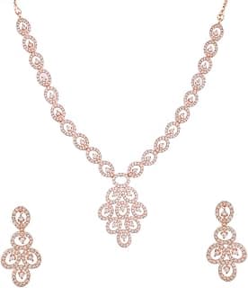 VOYLLA Sparkling Elegance Heavily Embellished Rose Gold Plated Jewellery Set For Women, Womens Jewellery Set, Gift For Women, Womens Gift, Gift For Her