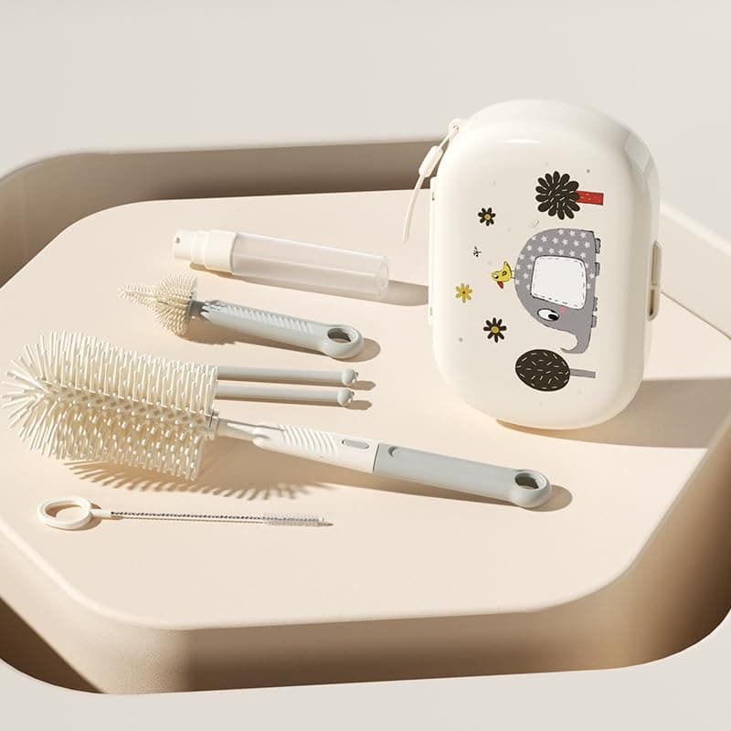 BabySafeHouse Silicon Bottle Cleaning Brush Set for Travel with Drying Rack and Liquid Soap Dispenser, Includes Feeding Bottle Cleaner, Nipple & Straw Cleaner