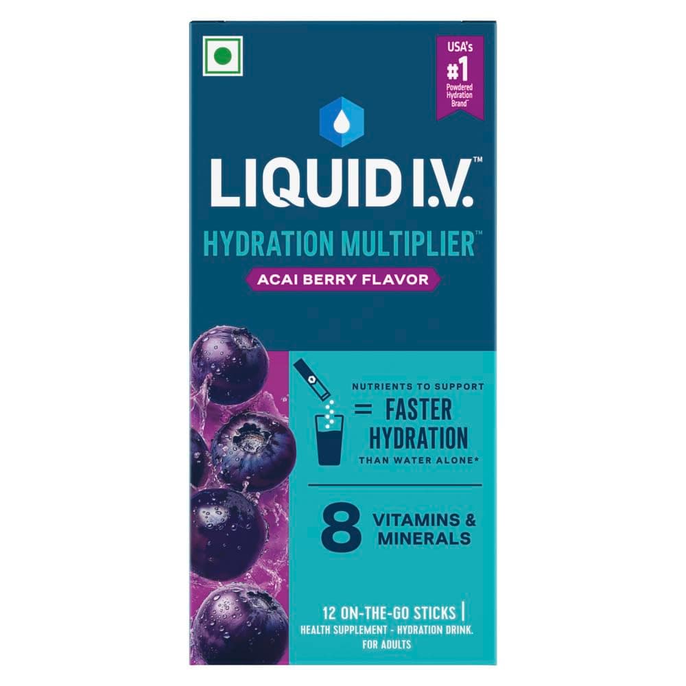 Liquid I.V. Hydration Multiplier – Acai Berry | Hydration Drink Mix Powder 16 g | Pack of 12 | Sodium & Potassium | Easy-Mix Sticks | No Artificial Sweeteners