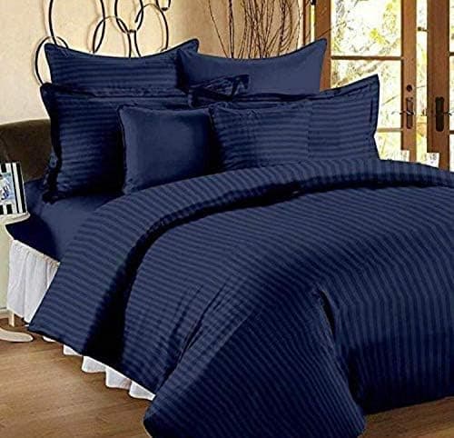 Cool Dealzz 100% Cotton Satin Strip Super Queen Size Double Bed Sheet Set | 300 TC, Hotel Quality, 1 Sheet and 2 Pillow Covers, 95x95 Inches, Super Blue