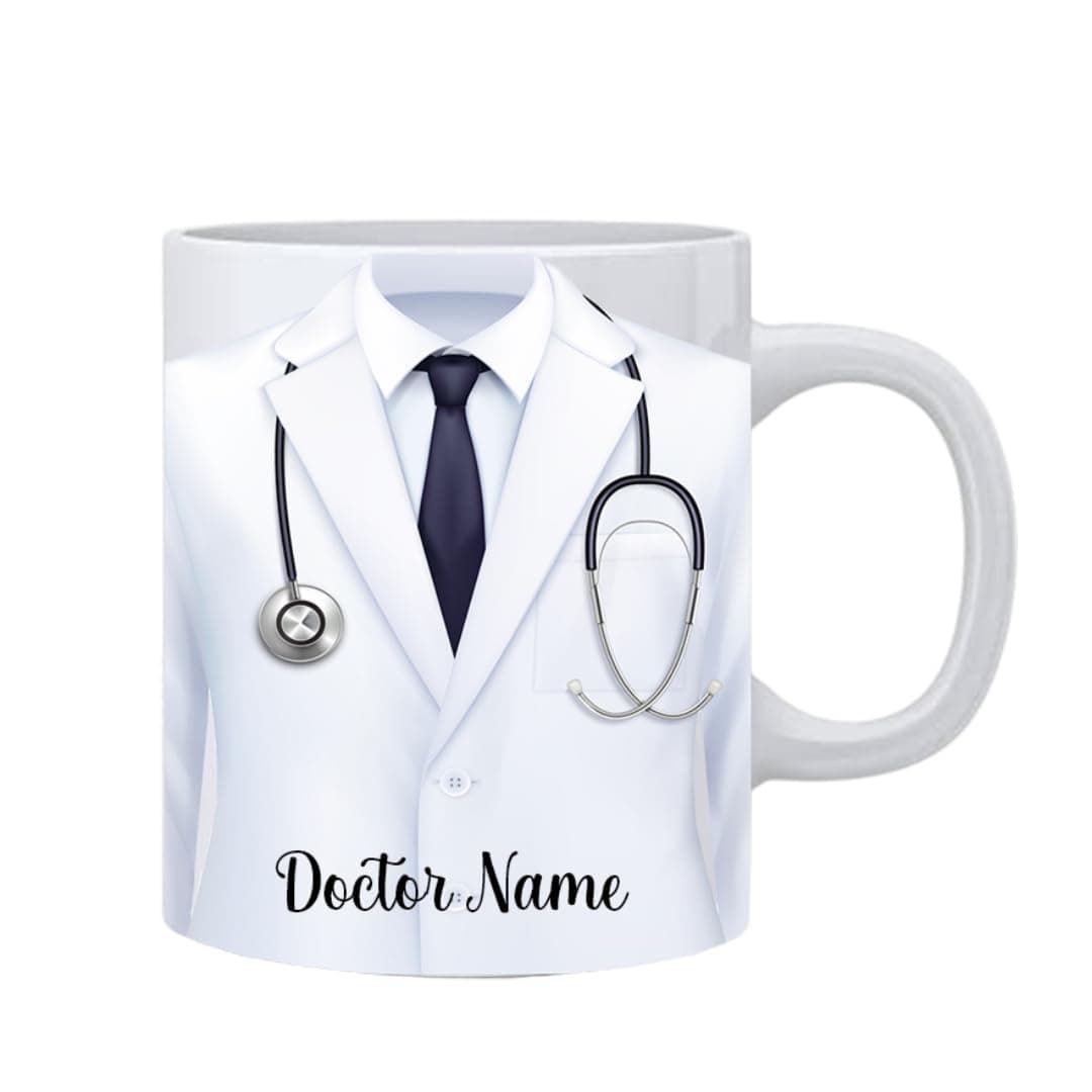 Giftana Personalized Doctor Coat Design Ceramic Coffee Mug (350ml) with Custom Name Print | Gift for Doctors, Surgeons, Medical Students, MBBS Graduation, Birthday & Special Occasions