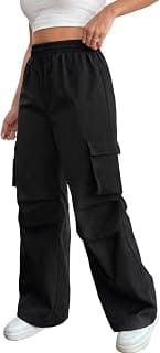 GRECIILOOKS High Waist Cotton Trousers for Women – Flared Parachute Pants with Side Pockets | Casual Travel Cargo Pants