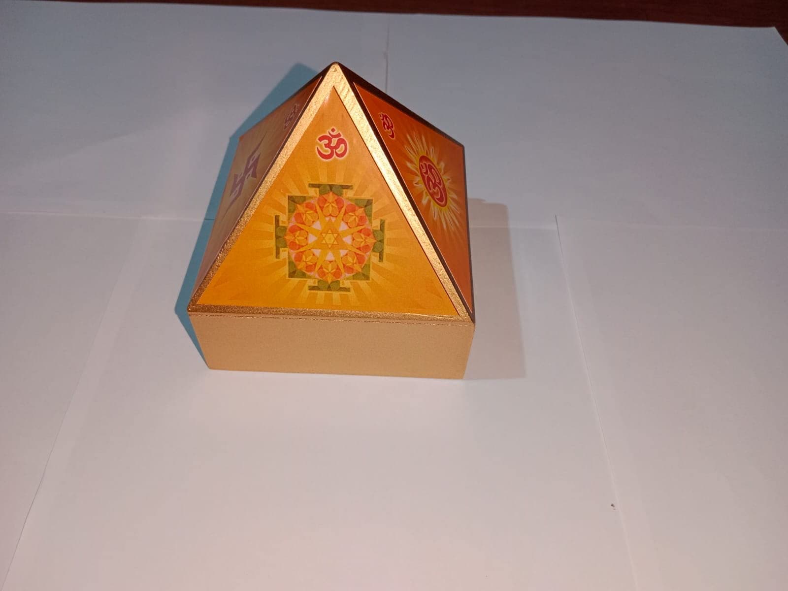 ACP ACUPRESSURE Wooden Pyramid Wish Box Size 4 inch Om Sticker Wish Box for Reiki Wish Healing and Crystal Healing Wish Box (Standard)