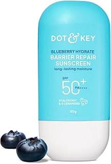 Dot & Key Blueberry Hydrate Barrier Repair Sunscreen In-Vivo Tested SPF 50+ PA++++ | With Ceramides & Hyaluronic, Hydrates & Protects Skin | Repairs Damaged Skin, Lightweight, Non-Sticky, Non-Greasy | 50g