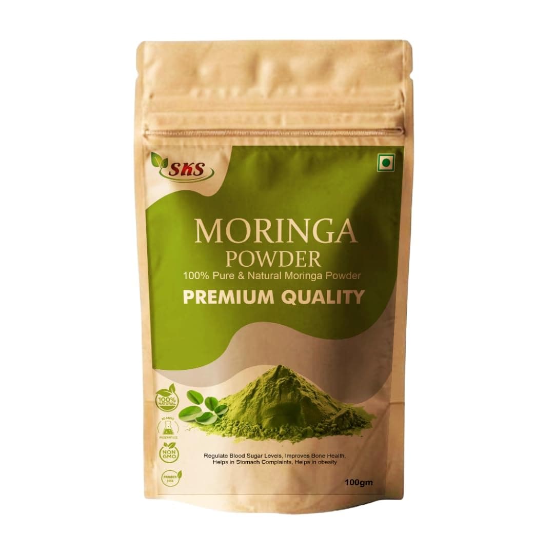 A SKS Product - Organic Moringa Powder - 100g, Essential Nutrition Superfood, Helps Naturally Boost Energy Levels, Improves Stamina & Vitality, Rich In Vitamins & Minerals