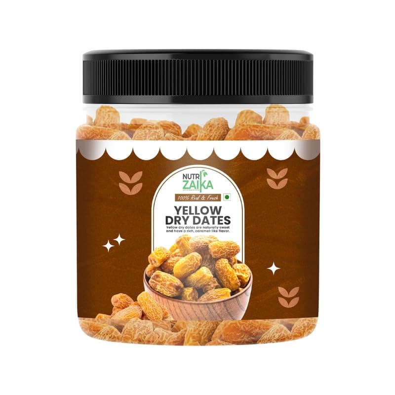 NUTRIZAIKA Yellow Dried Dates 250 gm | Peela Sukha Khajoor | Rich in iron, Nutrients & Fiber | Organic Yellow Dry Dates