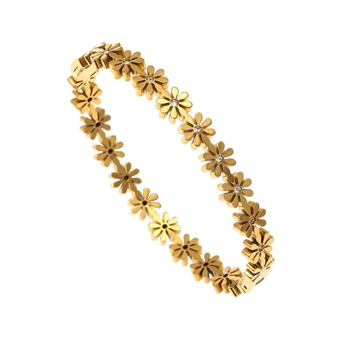 Aaishwarya 18K Gold Plated Waterproof Anti-Tarnish Titanium Steel Floral Open Bangle Bracelet Gift for Women and Girls, Bangle size: 2.4
