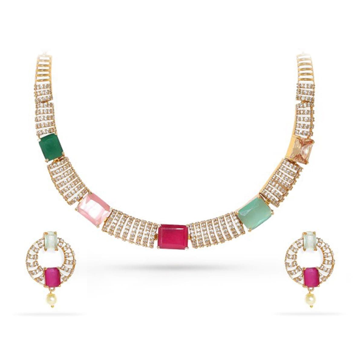 Rubans Zirconia Choker Necklace Set Stylish Jewellery Gift for Women & Girls