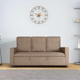Duroflex Ease - Wood 3 Seater Sofa Cum Bed with Pullout Mechanism, Plaster Brown Finish, 3-Person Sofa