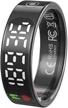 Aeoss AI Smart Ring with LED Display - 24/7 Heart Rate Monitoring, Blood Oxygen (SpO2) Sensor, Sleep Quality Analysis, Ultra-Slim Design, Water Resistant (Black, Size-9)