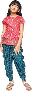global desi Girl hot pink gathers pleats peplum suit