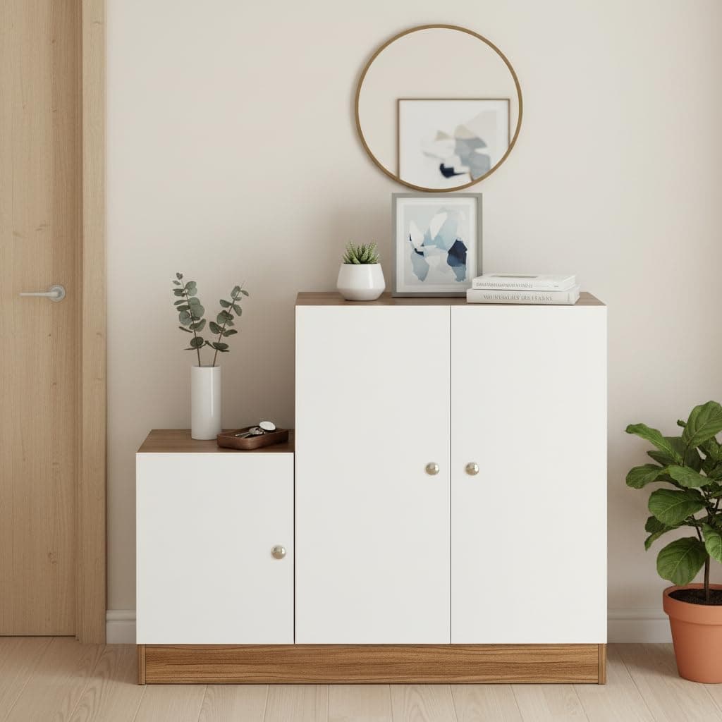 FURNEASER Embliss Wooden Shoe Rack Cabinet with 6 Shelves | Shoe Storage Organizer for Home | Slipper & Footwear Stand | Stores Up to 16 Pairs | Space Saving Rack (Exotic Teak & White)