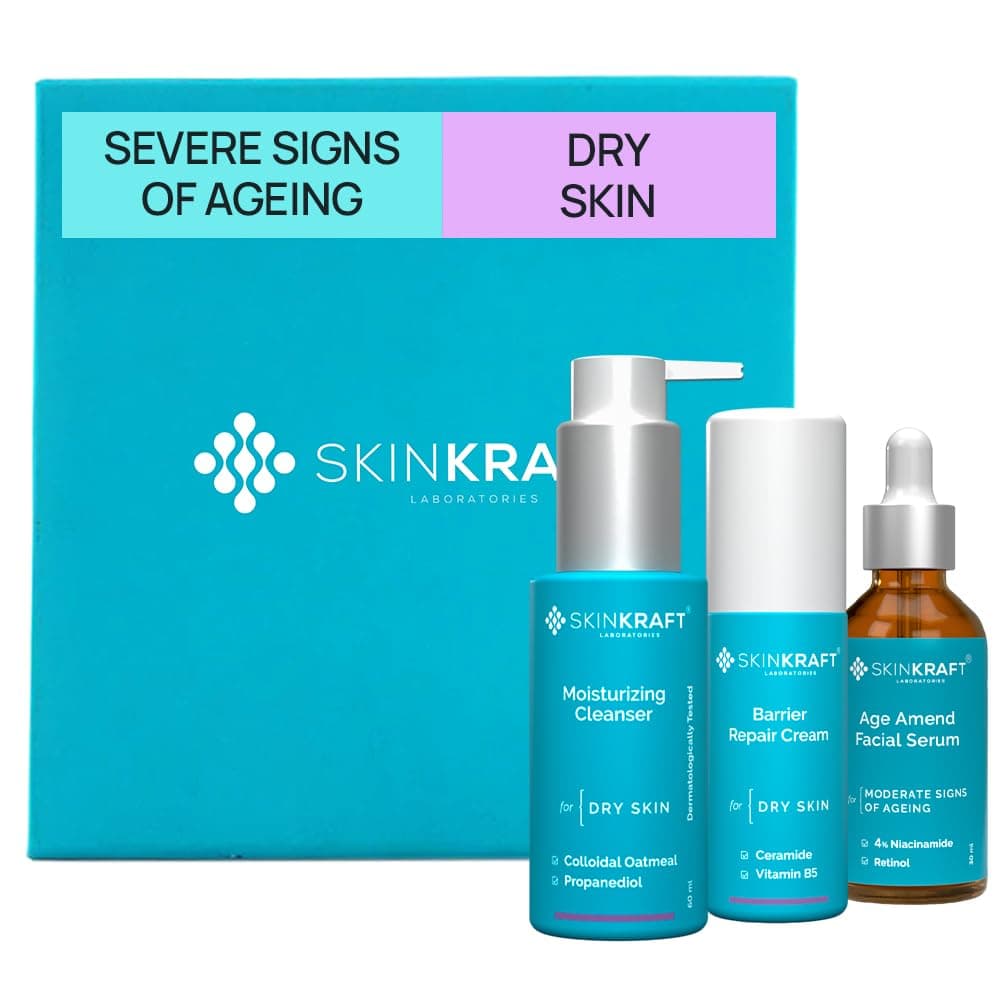 SkinKraft Anti-Aging Regimen For Dry Skin | 3 Step Routine For Plump Skin | Cleanser, serum & moisturizer | With 4% Niacinamide, Retinol & Vitamin B5 | Boosts skin elasticity | For dry skin
