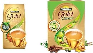 Tata Tea Gold 500 gram, Premium Assam teas with Gently Rolled Aromatic Long Leaves, Rich & + Tata Tea Gold Care 500 gram, Goodness Of Cardamom, Ginger Powder, Tulsi, Brahmi & Mulethi,