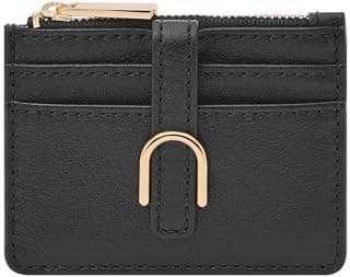 Fossil Mens Leather Vada Zip Card Case Wallet, Black, One Size