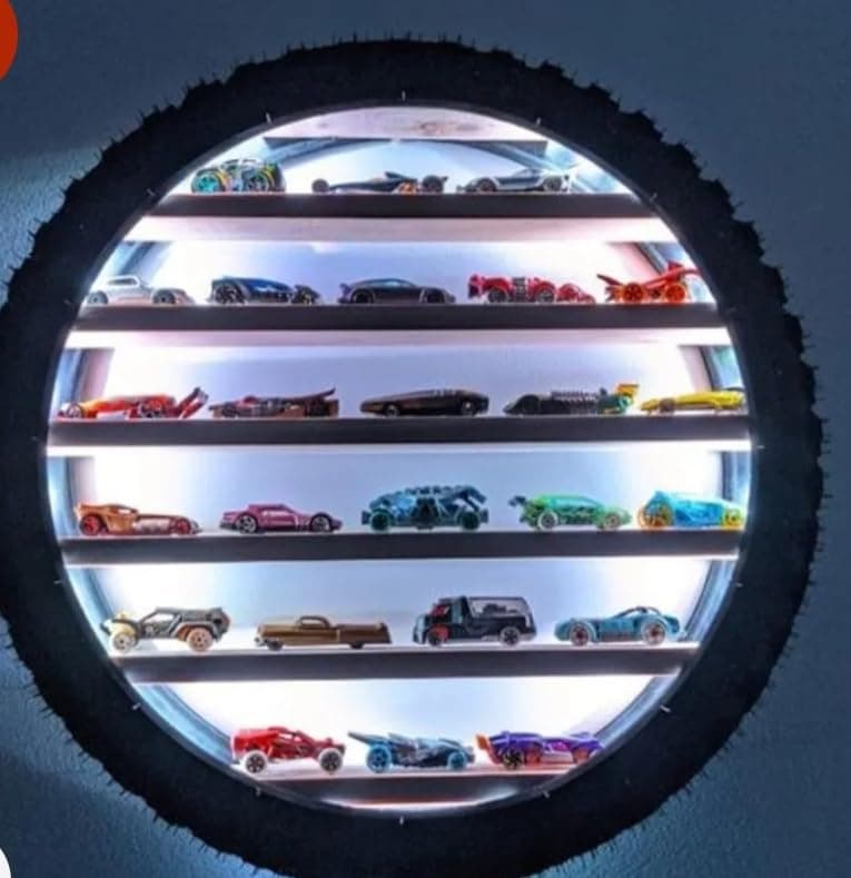WoodHub Wooden Wall Hanging Lighting tyre for Home Decor showpiece Item Kids Toys Stand Wall Decor Living Room bolgony Office Decor Display Stand Kids Birthday 24 inch (with Out Toys)(White)