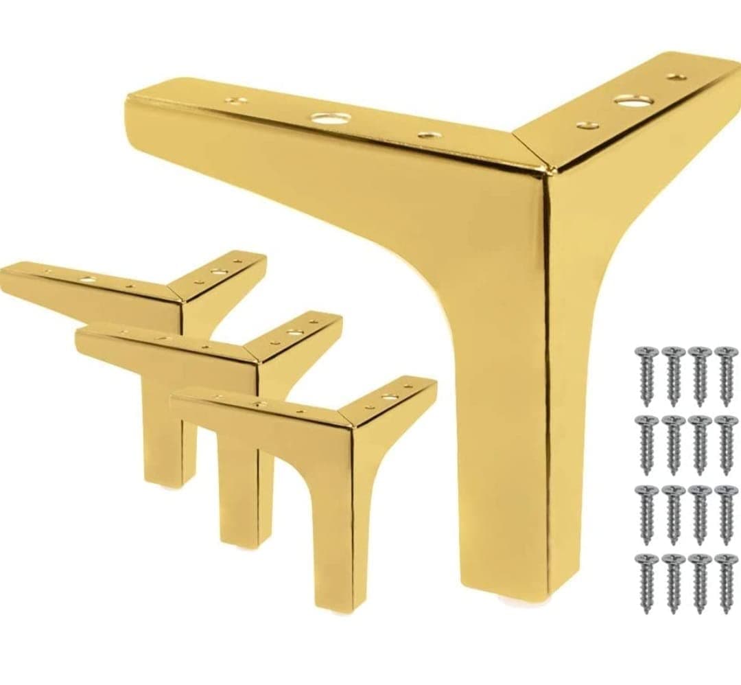 AAKASH DECOR Gold Finish Sofa Leg 6 Inches (Set of 4) - Metal Heavy Duty Furniture Leg for Home, Office Sofa Paya with Including Mounting Screw | Rustproof T- Shape Sofa Leg/Table Leg 15 cm