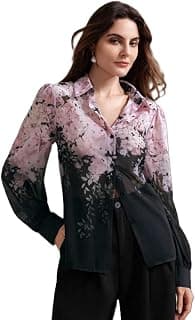 Women Shirt || Women Top ||Autumn Leaves Print Polo Collar Shirt, Casual Long Sleeve (S-22-25)