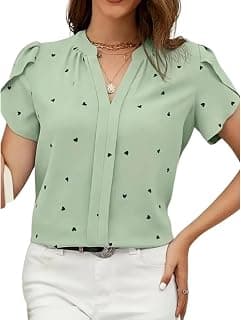 Bollyclues Women's Cotton Green Printed Half Sleeves Tops for Women