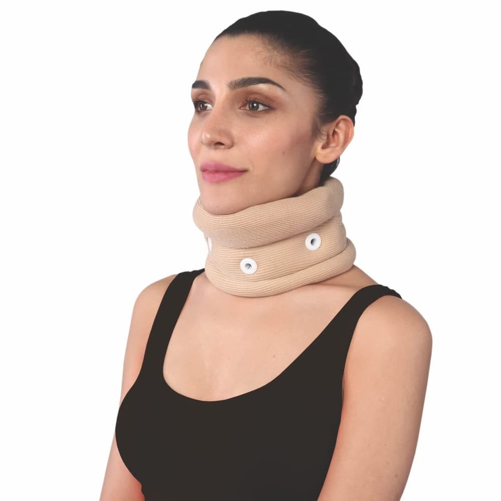 Vissco Cervical Collar with Chin Support- Neck Brace for Pain Relief, Spondylitis and Neck Strain, Adjustable Neck Support for Stability, for Men and Women- Small (Beige)