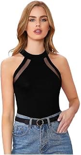 Impression Fab Women's Sleeveless Mesh Insert Halter Crop Top, Fitted Style with High Neck top for Women Stylish Western | Crop top for Woman