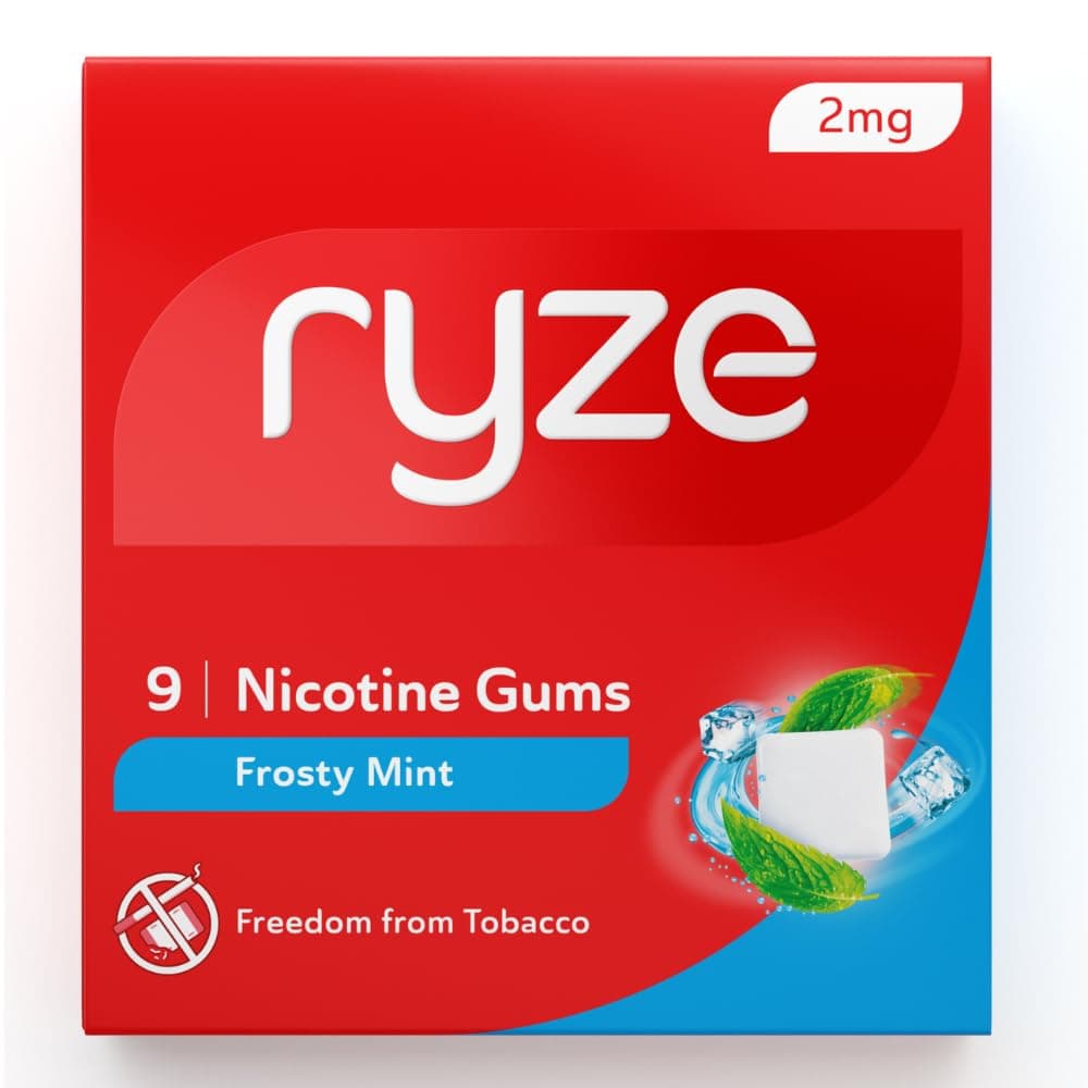 RYZE Nicotine Gum 2mg | Pack of 10 (90 gums) | Frosty Mint | Freedom from Smoking & Tobacco | Easy on Throat | Sugar Free | Teeth Whitening