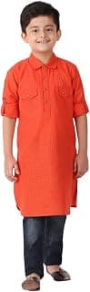 Fabindia Kids Cotton Blend Checks Pathani Orange_2-3Y